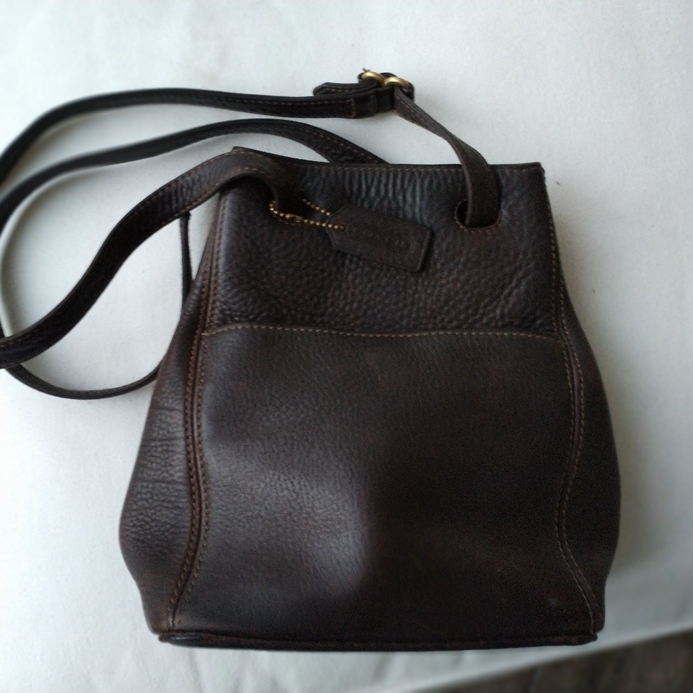 CoachVintage Dark Brown Sonoma Pebble Leather Crossbody Bucket Bag 4923.